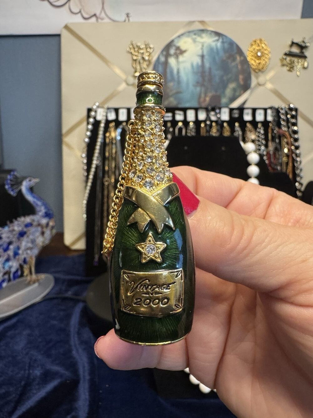 Rare Graziano Vintage 2000 Champagne Bottle Mechanical Brooch Pop Open Cork Y2K